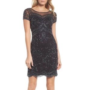 Pizarro Nights beaded illusion mesh sheath dress